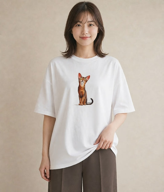 デザインTシャツ レディース 茶トラ 茶猫 猫 ねこ イラスト ラフ 通学 誕生日プレゼント 白T YMAZO