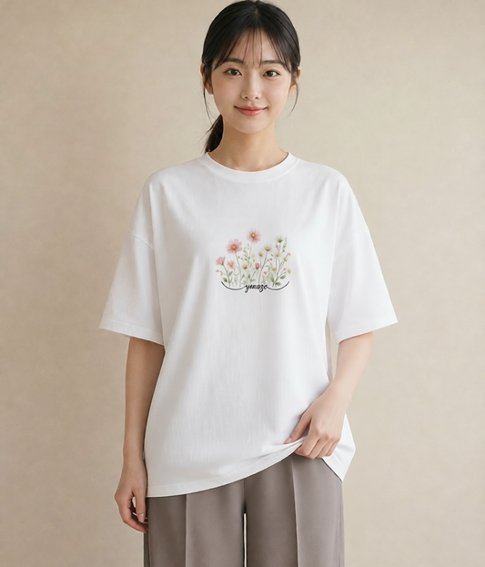 グラフィックTシャツ レディース デイジー 花 花柄 イラスト ゆるコーデ 姉妹 送別ギフト 白T YMAZO