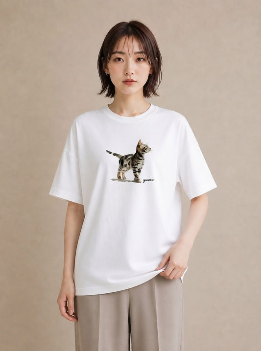 グラフィックTシャツ レディース ブリティッシュショートヘア 猫 ねこ イラスト シンプル 送別ギフト 通勤 白T YMAZO