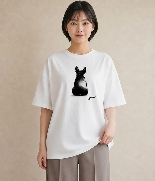 デザインTシャツ レディース フレンチブルドッグ フレブル 犬 いぬ イラスト 水彩風 ペアコーデ 秋コーデ 白T YMAZO
