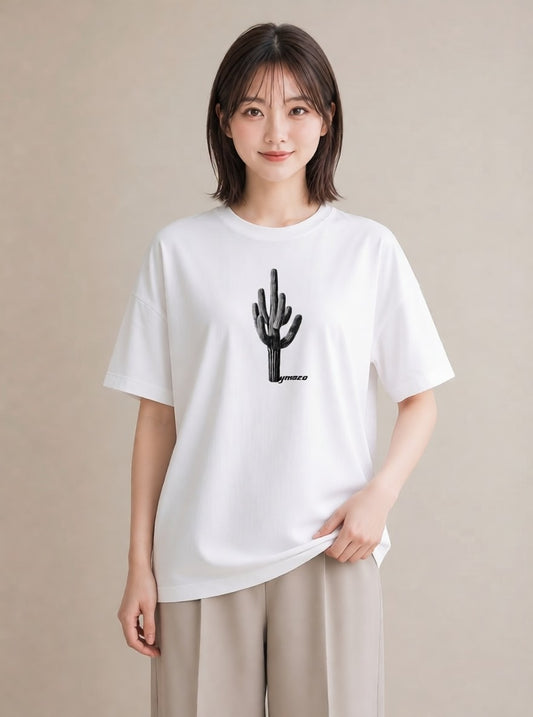 プリントTシャツ レディース サボテン 植物 ボタニカル イラスト ニュアンス 夏コーデ 通学 白T YMAZO