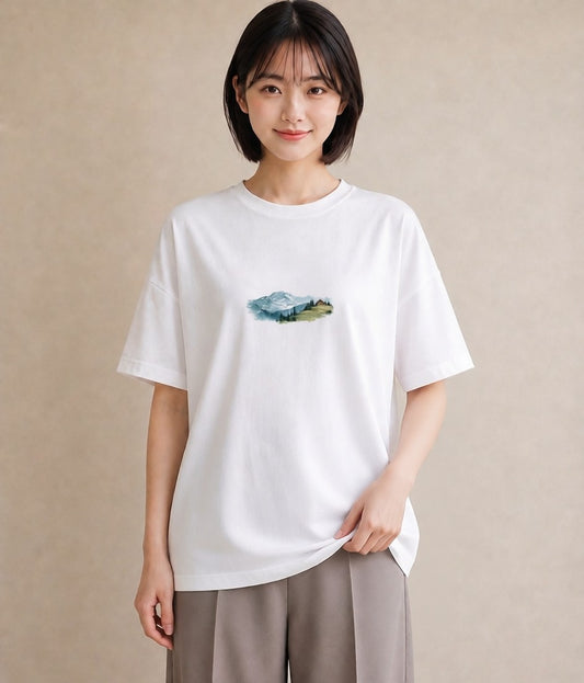 グラフィックTシャツ レディース 山 星空 宇宙 イラスト ラフカジュアル 母の日 ビーチ 白T YMAZO
