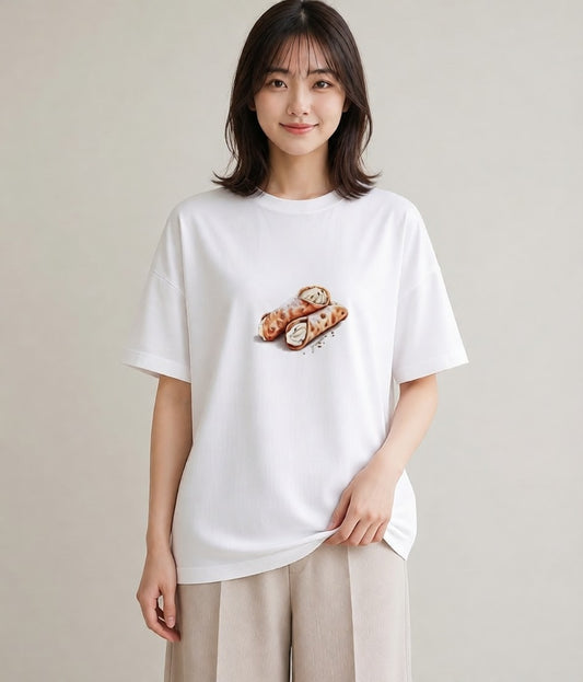 Tシャツ レディース ベーグル 食べ物 フード イラスト 休日コーデ 帰省 ラフ 白T YMAZO