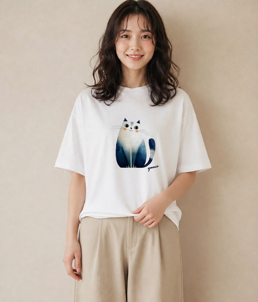 Tシャツ レディース ブリティッシュショートヘア 猫 ねこ イラスト ゆるコーデ お揃い 親子 白T YMAZO