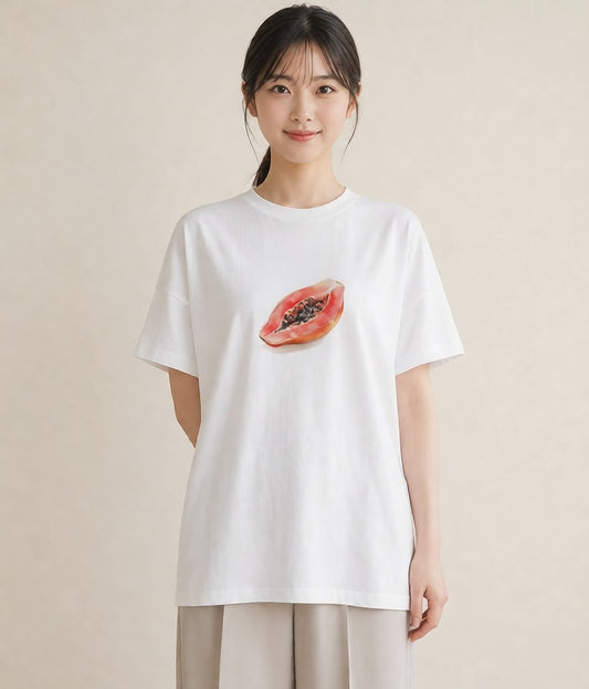 半袖Tシャツ レディース メロン 食べ物 フード イラスト ミニマル ミセス 春コーデ 白T YMAZO