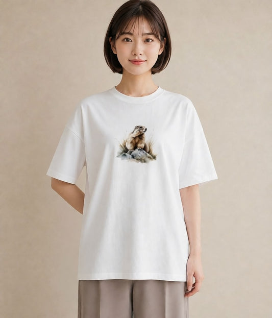 プリントTシャツ レディース フェレット ペット 動物 イラスト 韓国風 帰省 ラフ 白T YMAZO