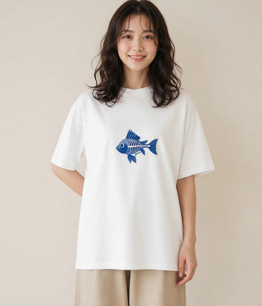 Tシャツ レディース グッピー ペット 動物 イラスト ナチュラル ペアコーデ 秋コーデ 白T YMAZO