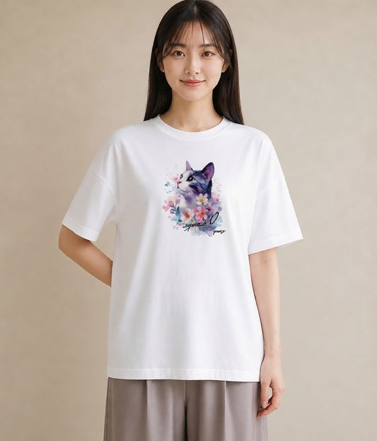 半袖Tシャツ レディース 三毛猫 みけねこ 三毛 猫 ねこ イラスト 旅行 母娘コーデ 白T YMAZO