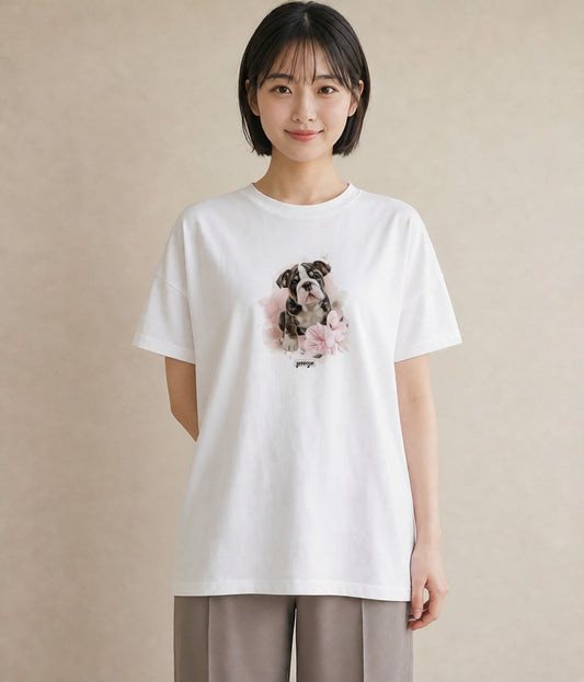 半袖Tシャツ レディース フレンチブルドッグ フレブル 犬 いぬ イラスト ラフカジュアル 春コーデ 姉妹 白T YMAZO