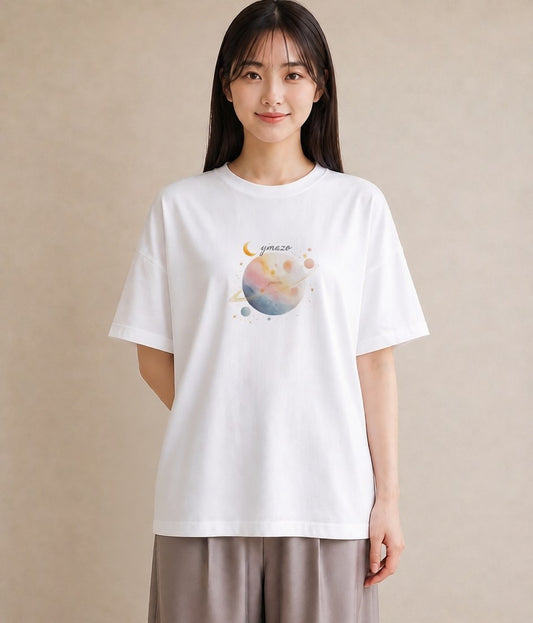 半袖Tシャツ レディース オーロラ 星空 宇宙 イラスト 個性的 女性向けギフト 散歩 白T YMAZO