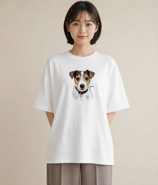 デザインTシャツ レディース ジャックラッセルテリア 犬 いぬ イラスト カフェコーデ デイリーウェア 休日 白T YMAZO