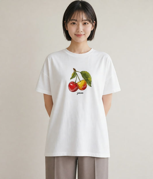 グラフィックTシャツ レディース さくらんぼ チェリー 食べ物 フード イラスト カフェ巡り 女子会 白T YMAZO