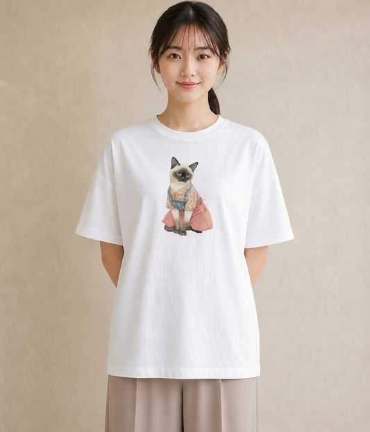 グラフィックTシャツ レディース 猫好き 猫 ねこ イラスト きれいめ 散歩 お出かけ 白T YMAZO