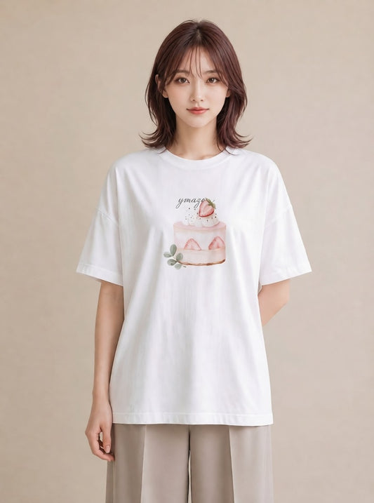 プリントTシャツ レディース あんみつ 食べ物 フード イラスト ナチュラル 買い物 夏コーデ 白T YMAZO