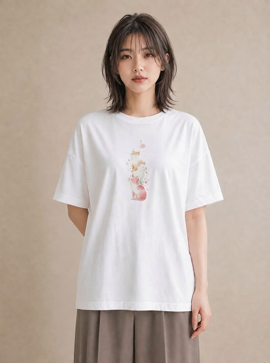 Tシャツ レディース 肉球 猫 ねこ イラスト ゆるコーデ ママ カフェ服 白T YMAZO