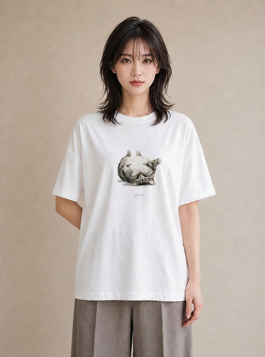 グラフィックTシャツ レディース ラグドール 猫 ねこ イラスト きれいめカジュアル 送別ギフト 通勤 白T YMAZO