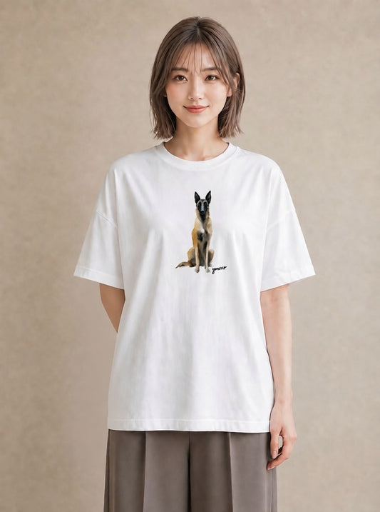 グラフィックTシャツ レディース ジャーマンシェパード 犬 いぬ イラスト 韓国風 姉妹 送別ギフト 白T