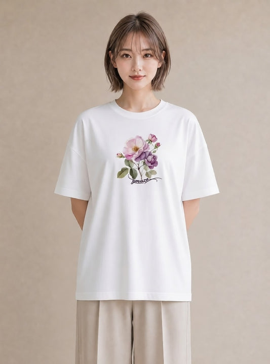 デザインTシャツ レディース バラ 薔薇 ローズ 花 花柄 イラスト ガーリー クリスマス 旅行 白T YMAZO