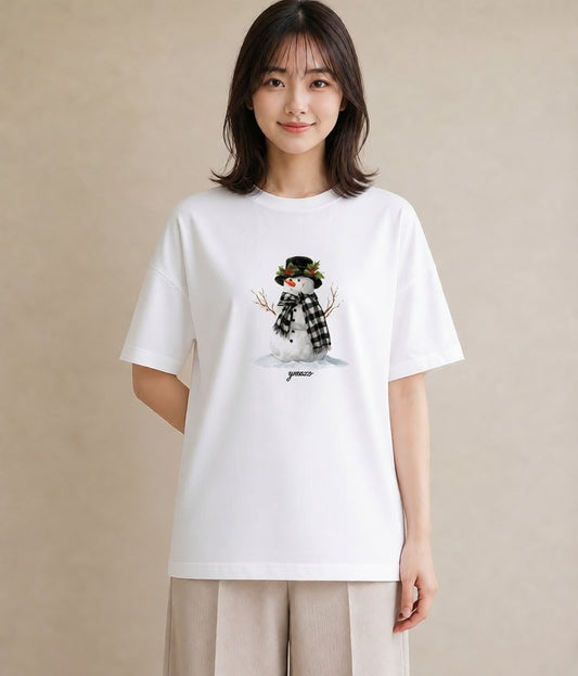 デザインTシャツ レディース 雪 星空 宇宙 イラスト 春服 ミセス 白T YMAZO