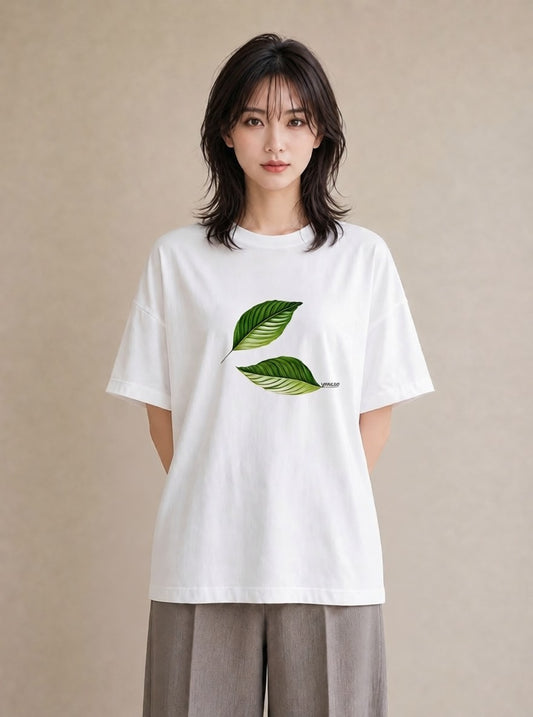 半袖Tシャツ レディース 新緑 植物 ボタニカル イラスト ポップ お揃い 親子 白T YMAZO