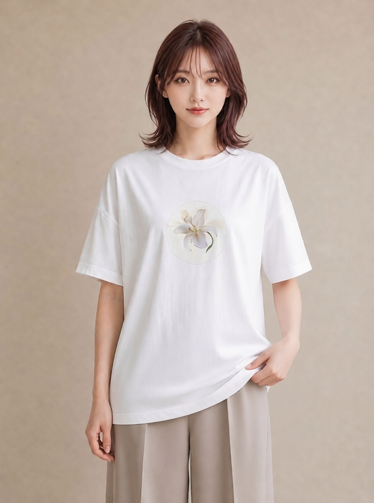 Tシャツ レディース ゆり 百合 花 花柄 イラスト 抜け感 友達ギフト 部屋着 白T YMAZO