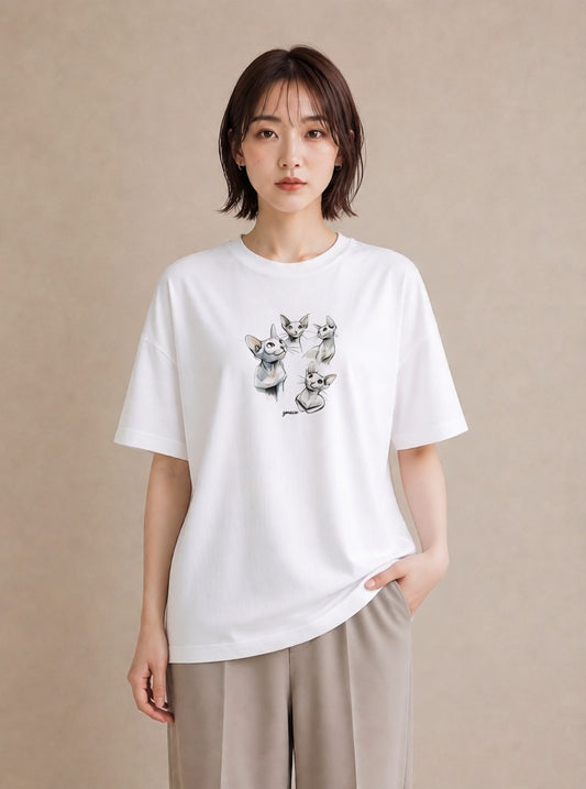 プリントTシャツ レディース シャム 猫 ねこ イラスト 上品 母の日 ビーチ 白T YMAZO