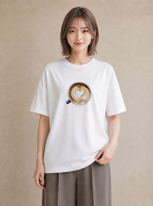 半袖Tシャツ レディース エスプレッソ 食べ物 フード イラスト 北欧風 社会人 女性 白T YMAZO