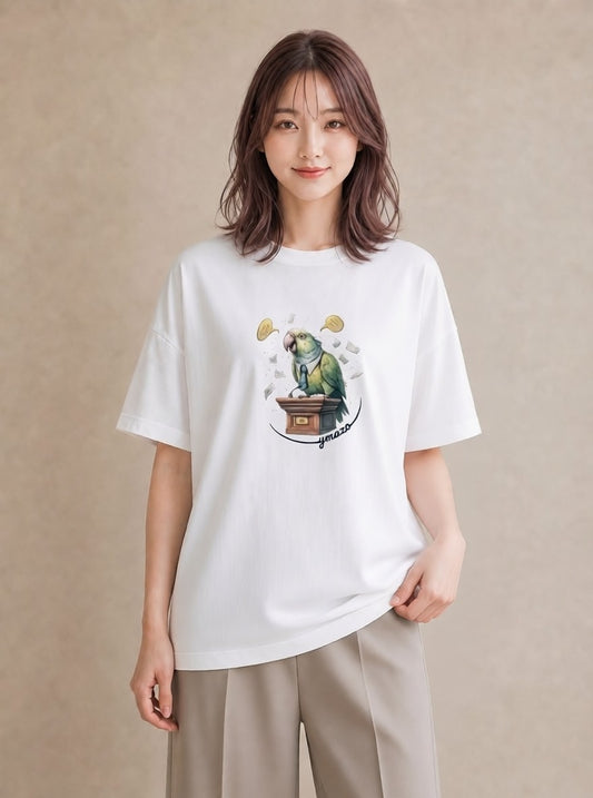 Tシャツ レディース セキセイインコ ペット 動物 イラスト 可愛い 普段着 週末コーデ 白T YMAZO