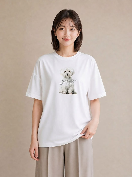 グラフィックTシャツ レディース マルチーズ 犬 いぬ イラスト 手描き風 デート 帰省 白T YMAZO