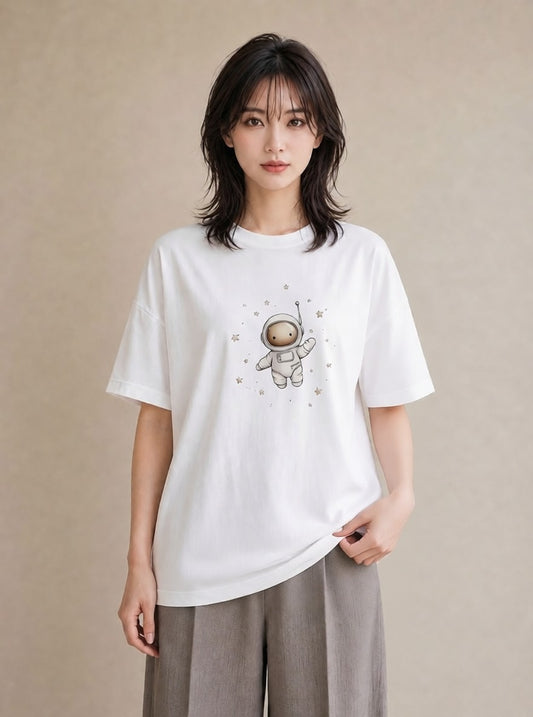 グラフィックTシャツ レディース 宇宙 星空 イラスト ミニマル カフェ巡り 女子会 白T YMAZO