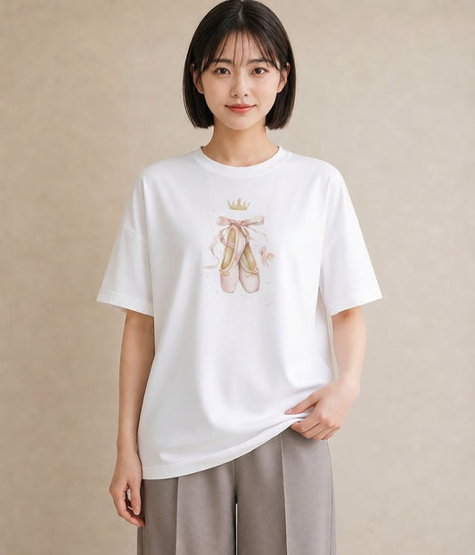 Tシャツ レディース バレエシューズ バレエ トウシューズ ナチュラル アンティーク イラスト ゆるコーデ 通学 誕生日プレゼント 白T YMAZO