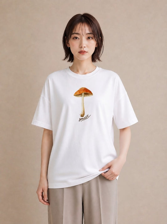 半袖Tシャツ レディース きのこ 植物 ボタニカル イラスト きれいめ お揃い 親子 白T YMAZO