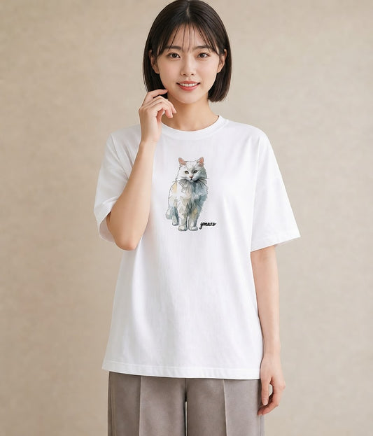 グラフィックTシャツ レディース 靴下猫 猫 ねこ イラスト お洒落 敬老の日 ホワイトデー 白T YMAZO
