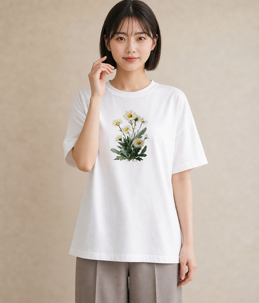 半袖Tシャツ レディース デイジー 花 花柄 イラスト シック 海 カフェ巡り 白T YMAZO