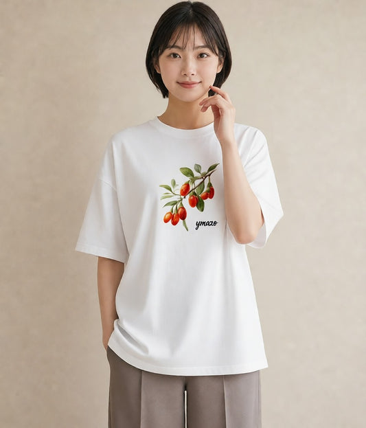グラフィックTシャツ レディース 木の実 植物 ボタニカル イラスト 普段使い 海 カフェ巡り 白T YMAZO