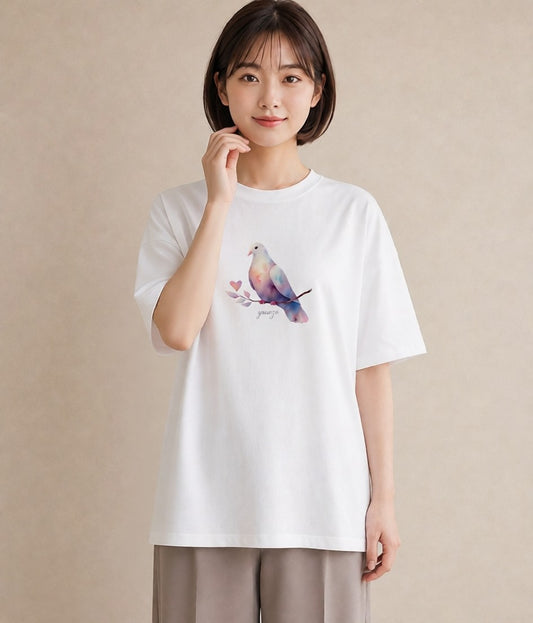 プリントTシャツ レディース ボタンインコ ペット 動物 イラスト こなれ感 ホワイトデー 春服 白T YMAZO