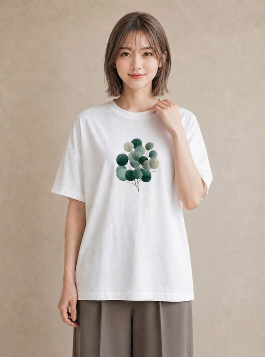 プリントTシャツ レディース 葉っぱ 植物 ボタニカル イラスト シンプル デイリーウェア 休日 白T YMAZO