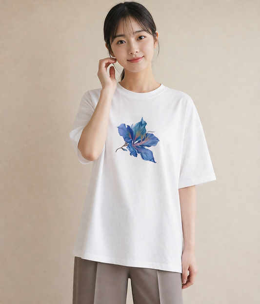 半袖Tシャツ レディース あさがお 朝顔 花 花柄 イラスト アート風 海 カフェ巡り 白T YMAZO