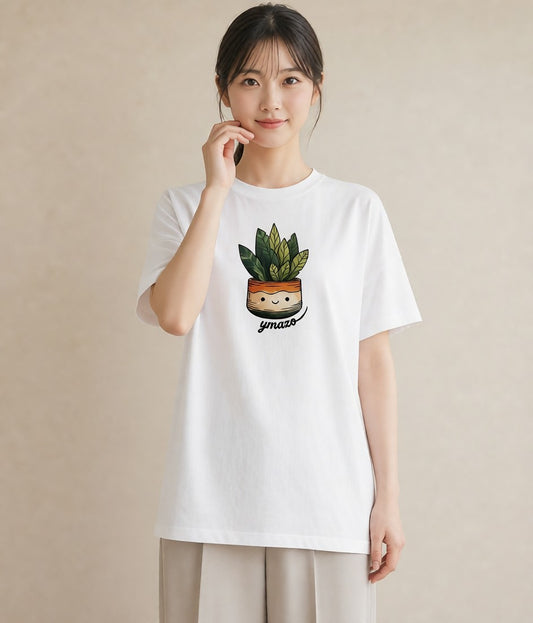 グラフィックTシャツ レディース 多肉植物 植物 ボタニカル イラスト ユニーク 散歩 お出かけ 白T YMAZO