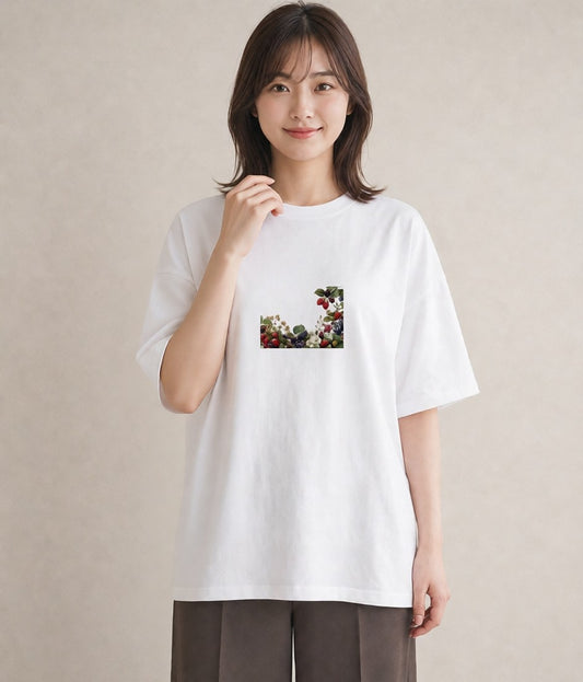 デザインTシャツ レディース 木の実 植物 ボタニカル イラスト 韓国風 公園 ママ 白T YMAZO