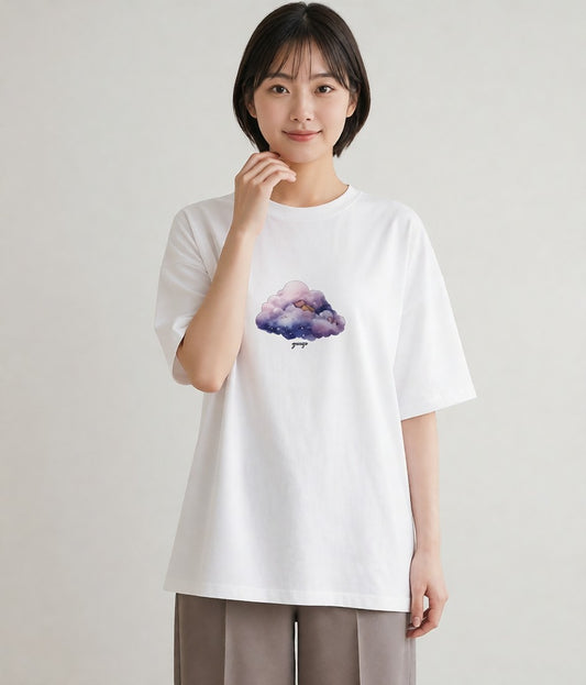 プリントTシャツ レディース 獅子座 星空 宇宙 イラスト 通勤 在宅 白T YMAZO