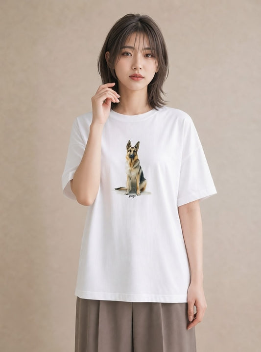 Tシャツ レディース 老犬 犬 いぬ イラスト 線画 カフェ巡り 女子会 白T YMAZO