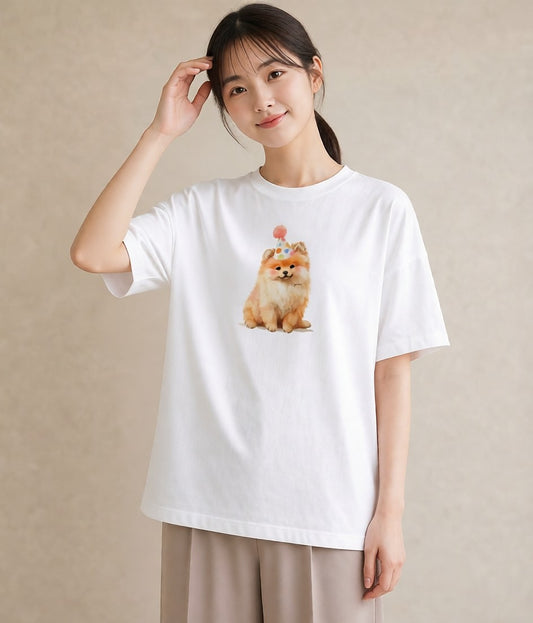 グラフィックTシャツ レディース ポメラニアン ポメ 犬 いぬ イラスト ボタニカル 姉妹 送別ギフト 白T YMAZO
