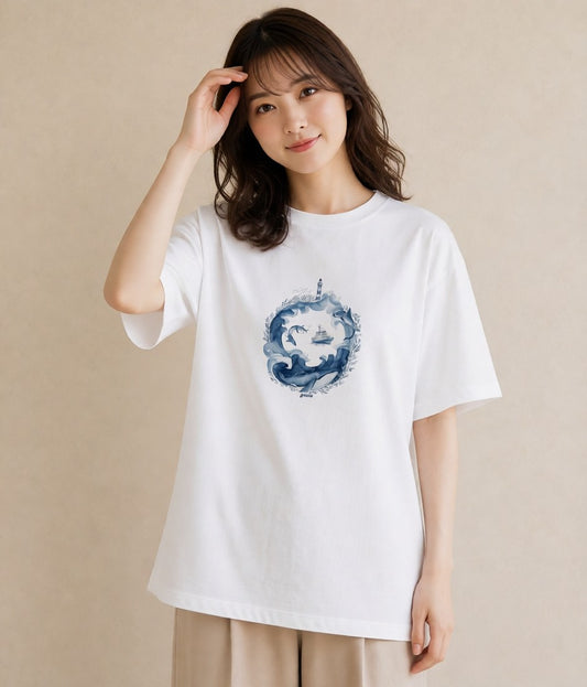 Tシャツ レディース 海 星空 宇宙 イラスト 線画 春コーデ 姉妹 白T YMAZO