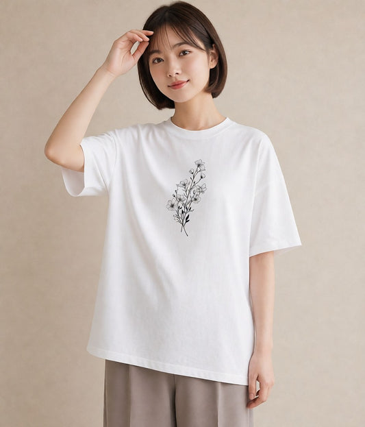 デザインTシャツ レディース 小花 花 フラワー イラスト 可愛い 夏コーデ 通学 白T YMAZO