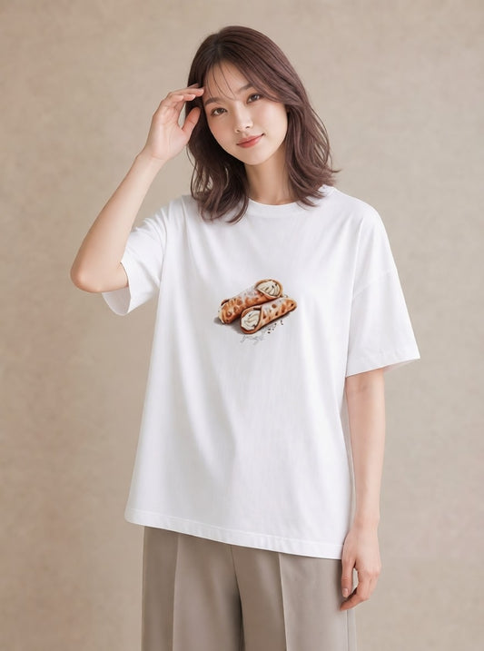 半袖Tシャツ レディース クロワッサン 食べ物 フード イラスト シック 週末コーデ 敬老の日 白T YMAZO
