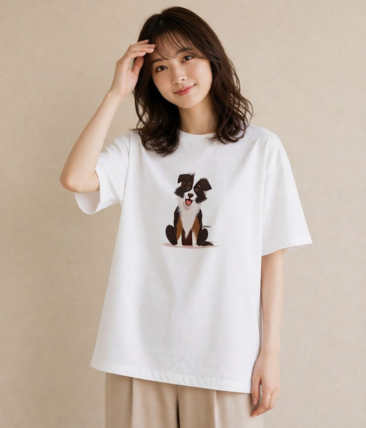グラフィックTシャツ レディース ボーダーコリー 犬 いぬ イラスト フェミニン 春コーデ 姉妹 白T YMAZO