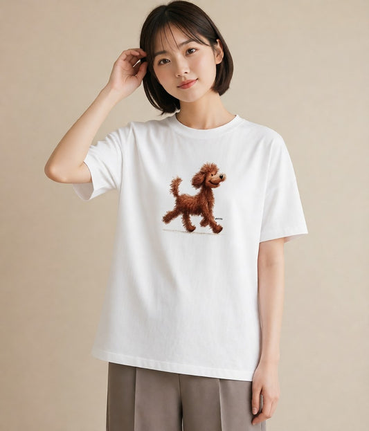 デザインTシャツ レディース トイプードル プードル 犬 いぬ イラスト シック 綿100 デート 白T YMAZO