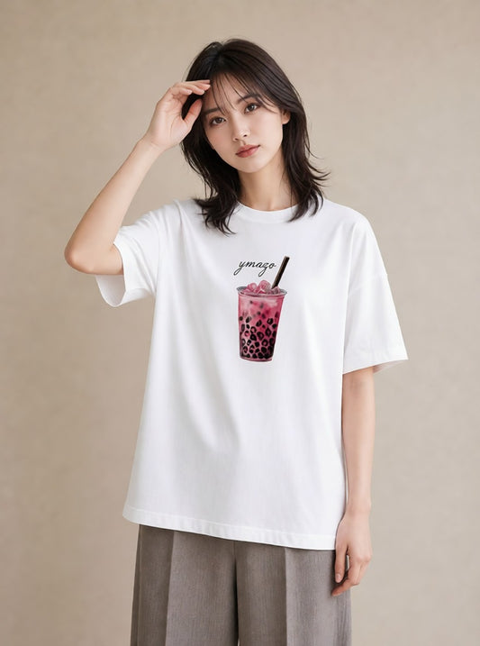 半袖Tシャツ レディース パフェ 食べ物 フード イラスト 淡色 女性向けギフト 散歩 白T YMAZO