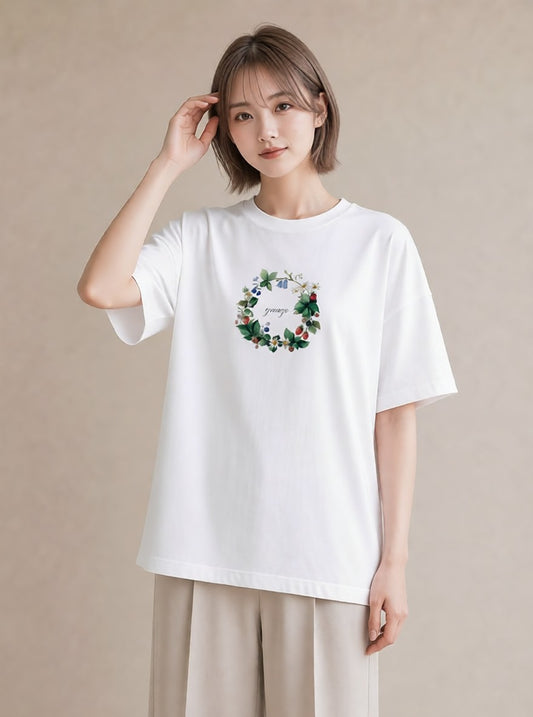 デザインTシャツ レディース 木の実 植物 ボタニカル イラスト 普段使い お出かけ 普段着 白T YMAZO